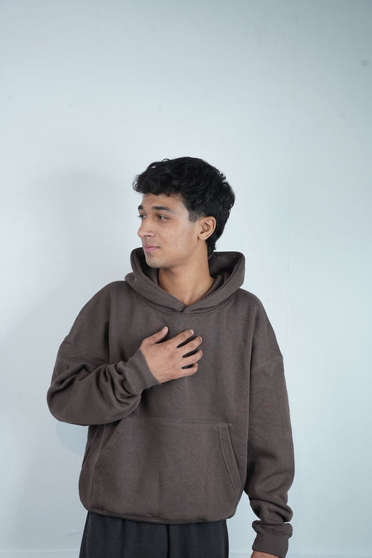 MOCHA CLAM OVERSIZED CROPPED HOODIE