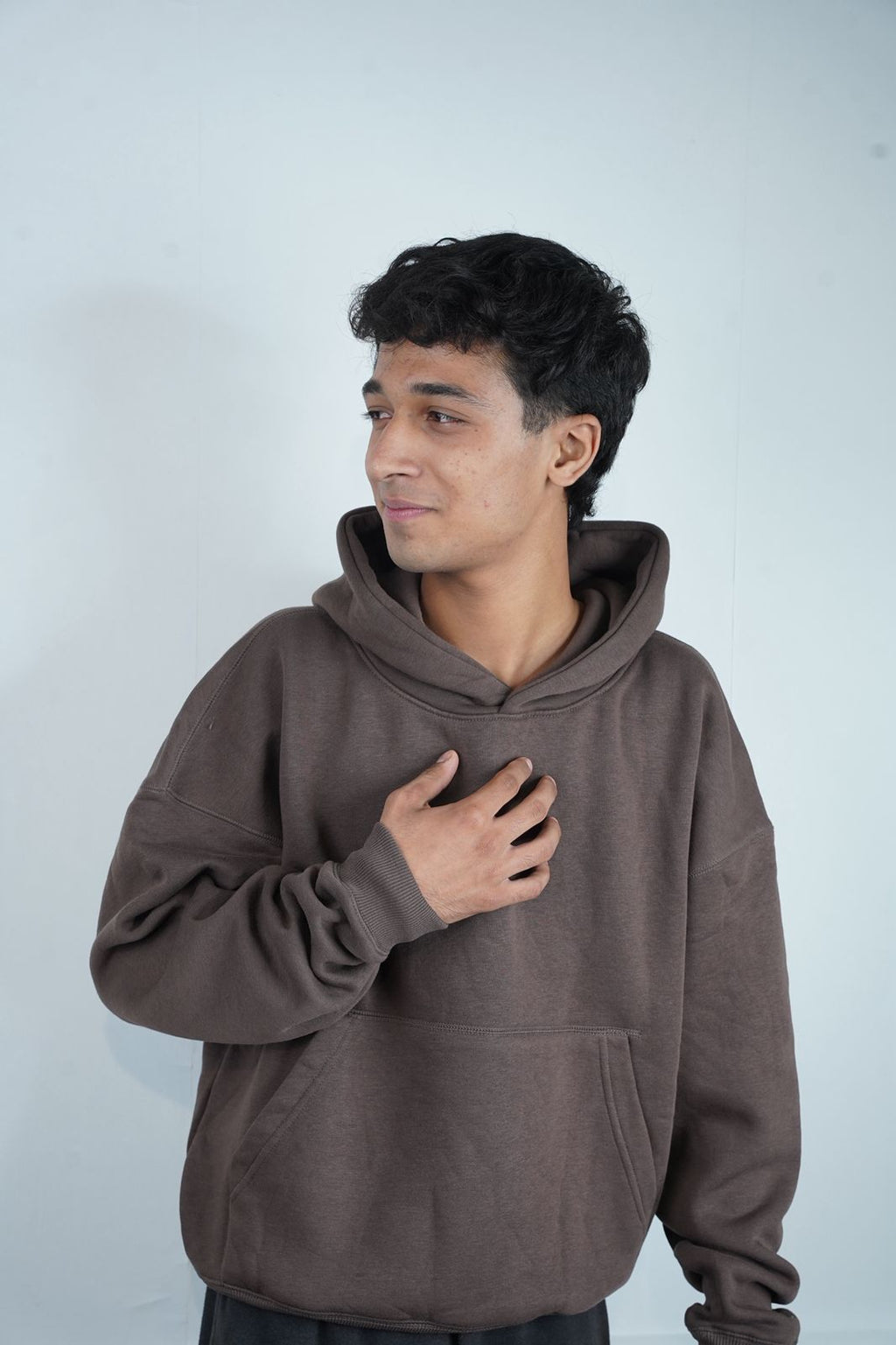 MOCHA CLAM OVERSIZED CROPPED HOODIE