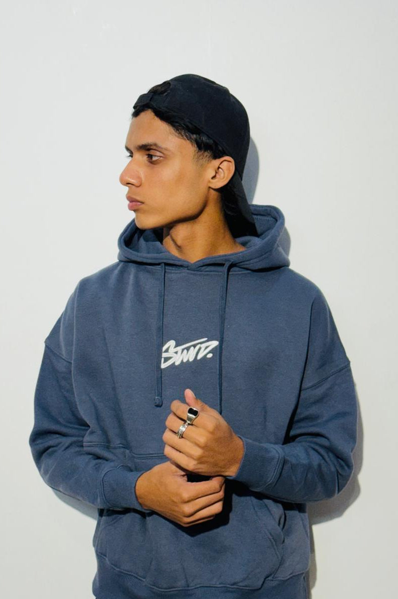 STWD OCEAN SLATE OVERSIZED CROPPED HOODIE.