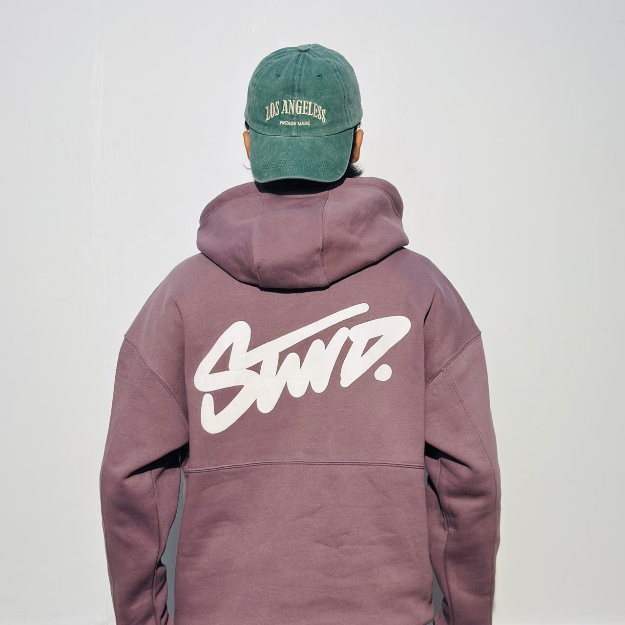 STWD SMOKY PLUM OVERSIZED CROPPED HOODIE.