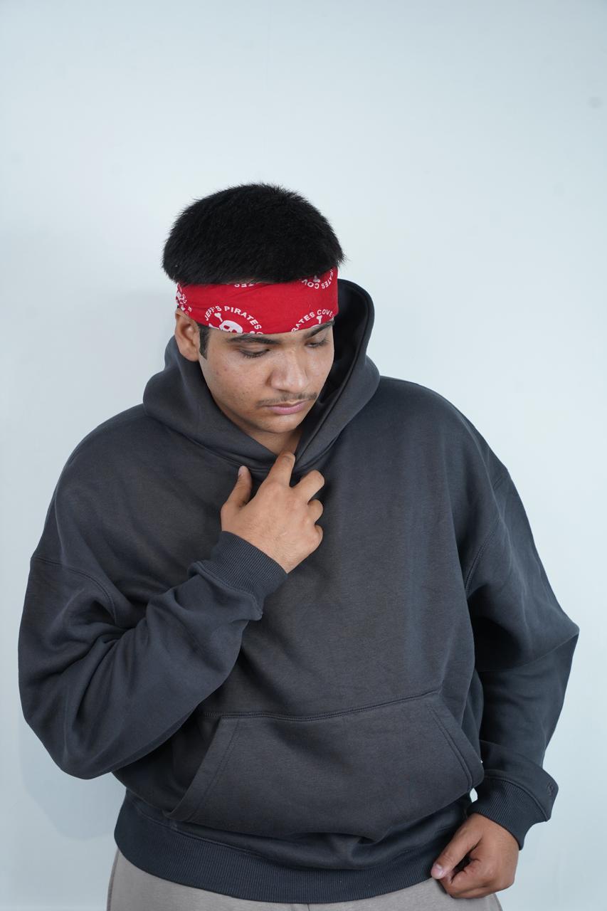 CHARCOAL FADE OVERSIZED CROPPED HOODIE.