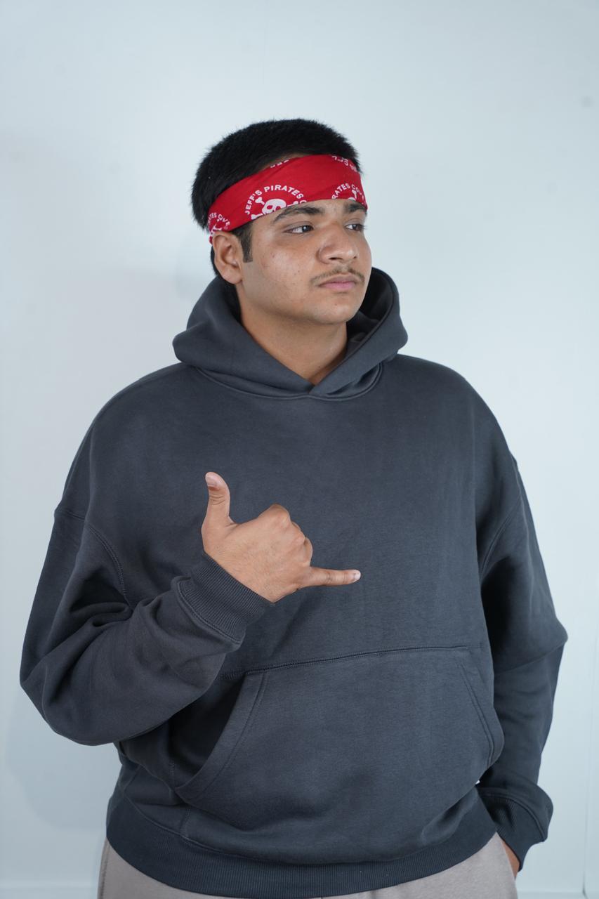 CHARCOAL FADE OVERSIZED CROPPED HOODIE.