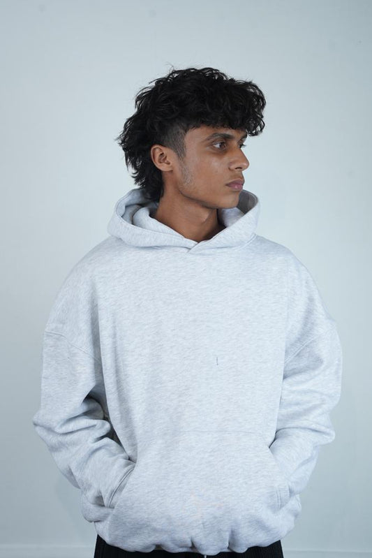 ASH GREY OVERSIZED CROPPED HOODIE.