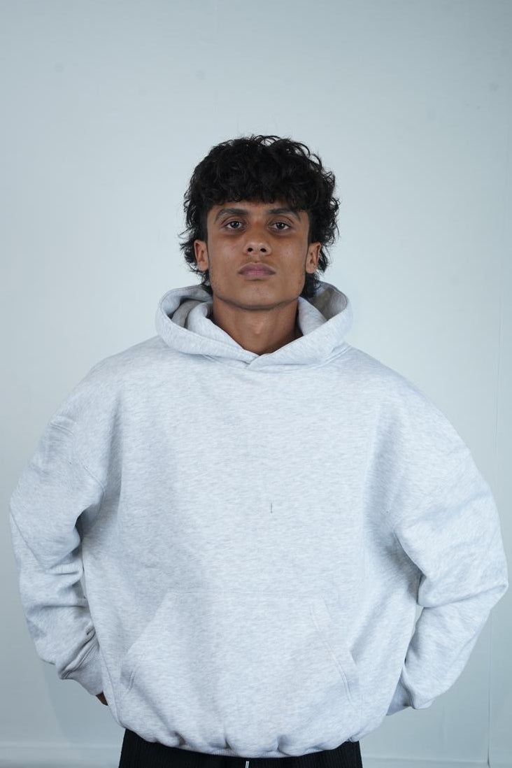 ASH GREY OVERSIZED CROPPED HOODIE.