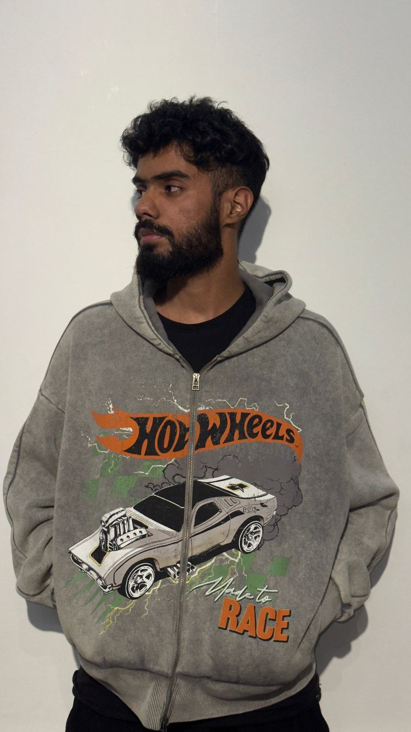 HOT WHEELS OVERSIZED CROPPED ZIPPER
