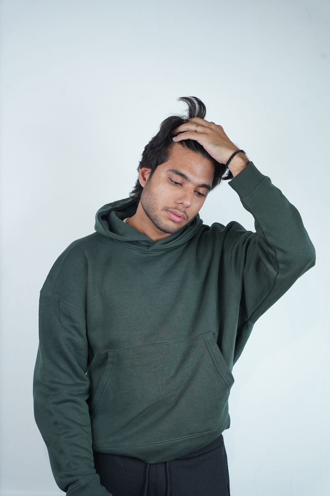 OLIVE GREEN OVERSIZED POLYSTER HOODIE