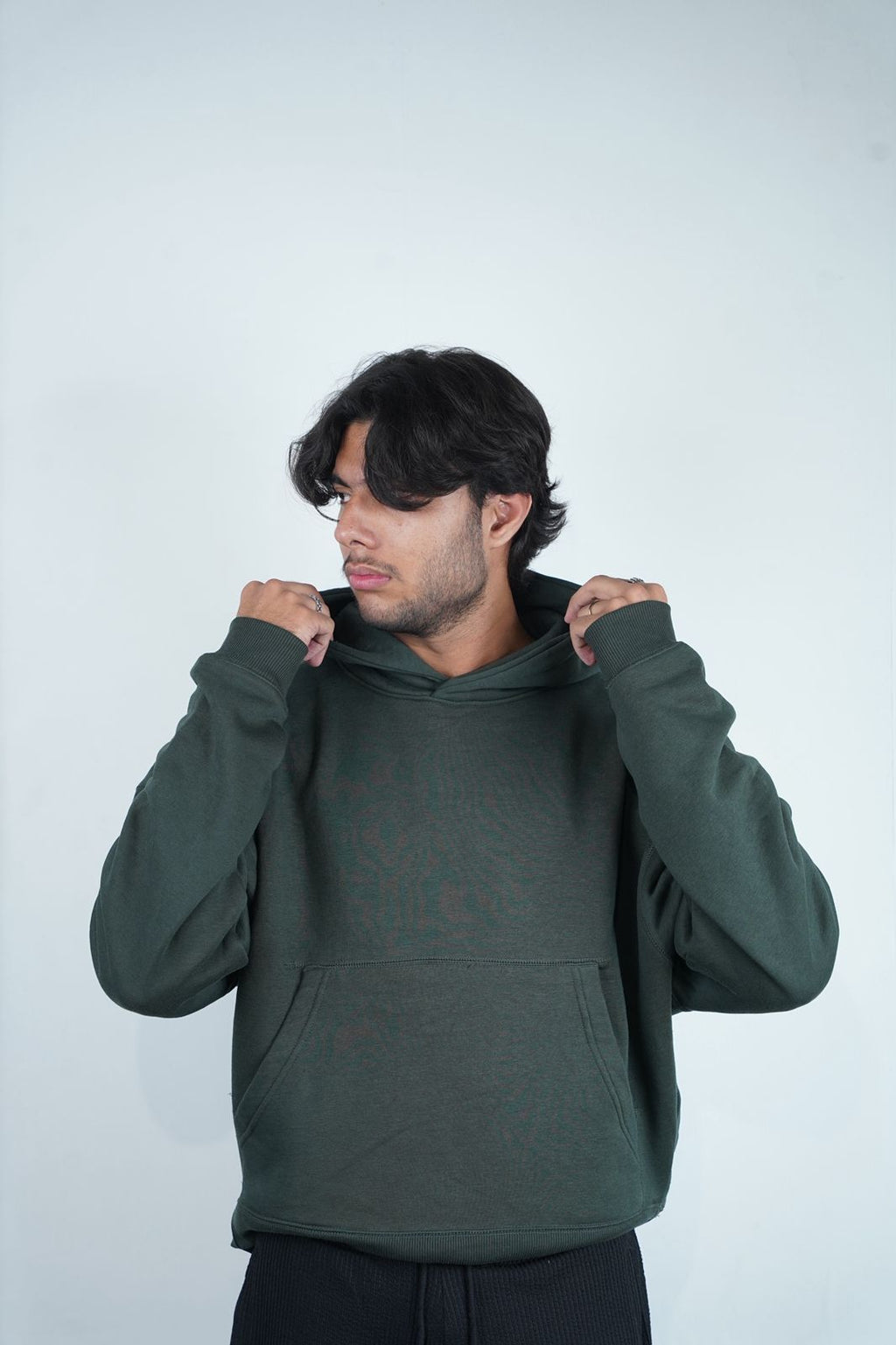 OLIVE GREEN OVERSIZED POLYSTER HOODIE