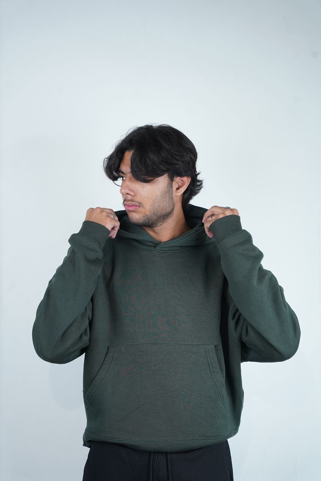 OLIVE GREEN OVERSIZED POLYSTER HOODIE